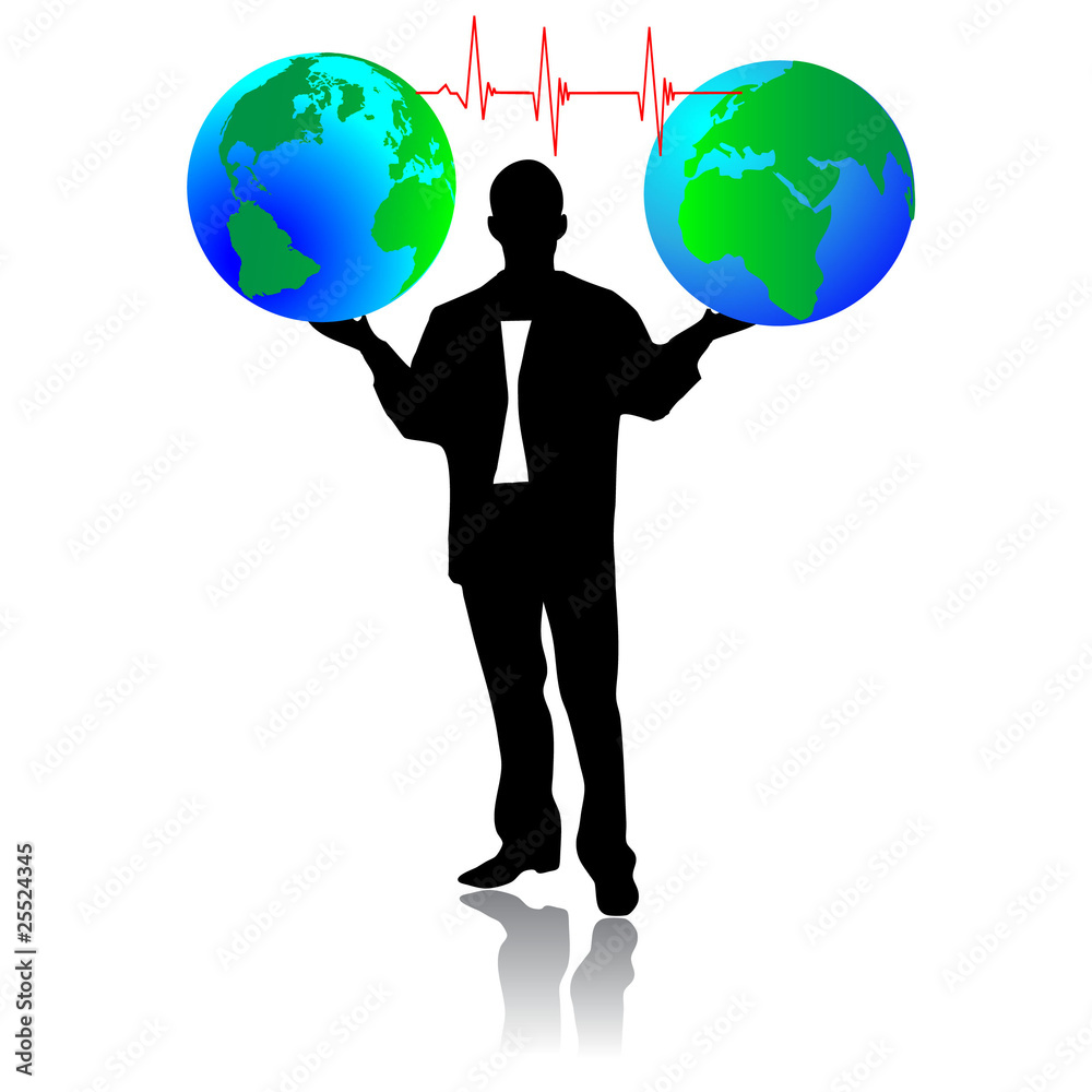 business man with globe silhouettes.Vector business man with globe silhouettes.Vector