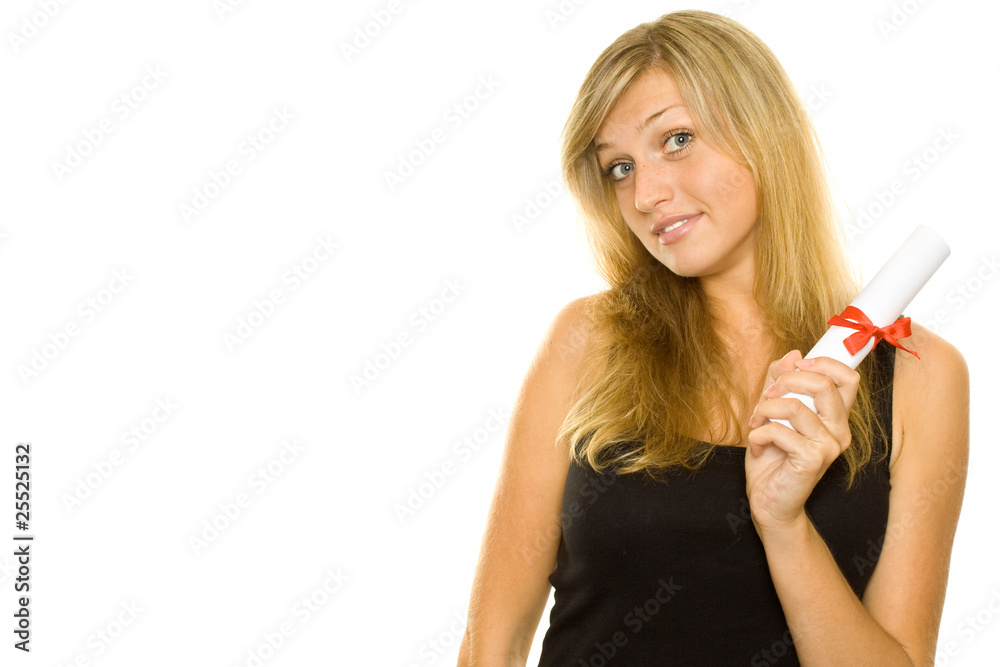 Butiful, happy female graduate holds her diploma Butiful, happy female graduate holds her diploma
