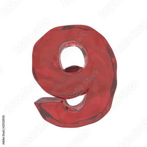 red glass alphabet number nine