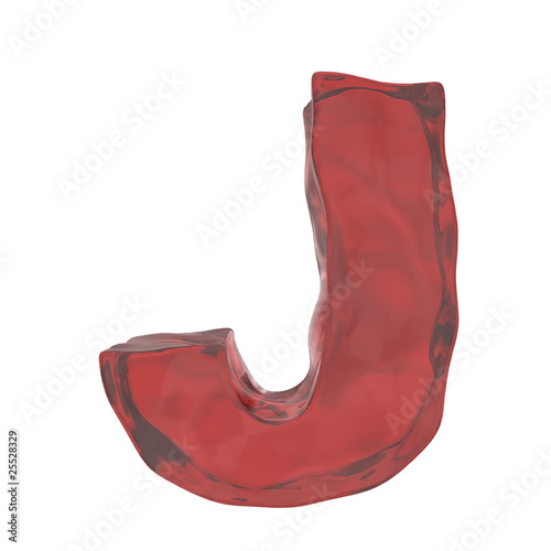 red glass alphabet letter J