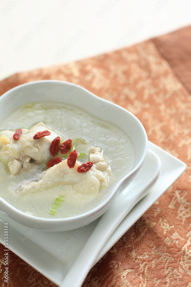 Chinese herbal chicken soup with gelatin noodles Chinese herbal chicken soup with gelatin noodles