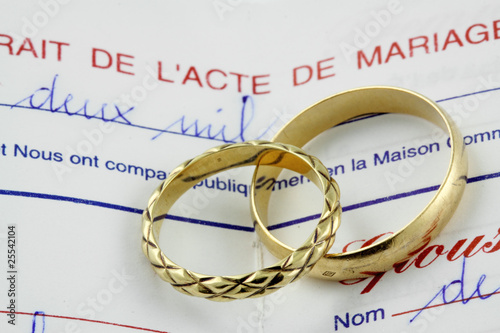 alliances sur extrait de l'acte de mariage photo