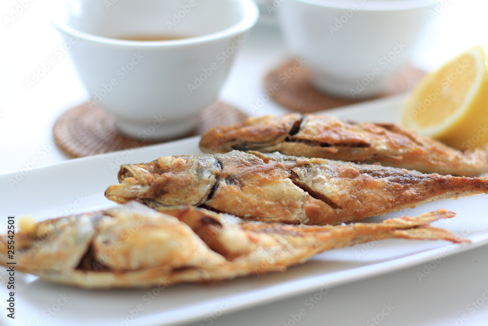 Asian cuisine, fish deep fried with tea Asian cuisine, fish deep fried with tea