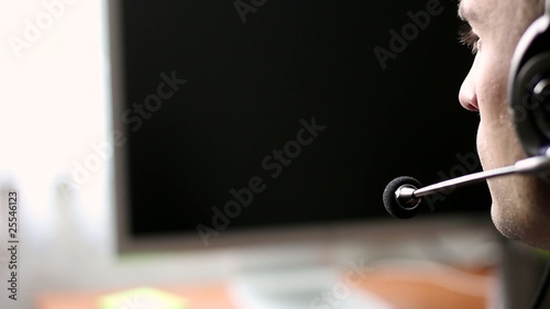 Customer support operator with headset