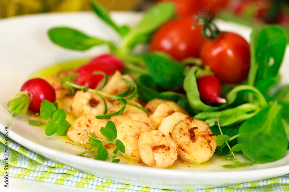Gebratene Garnelen,Feldsalat Gebratene Garnelen,Feldsalat