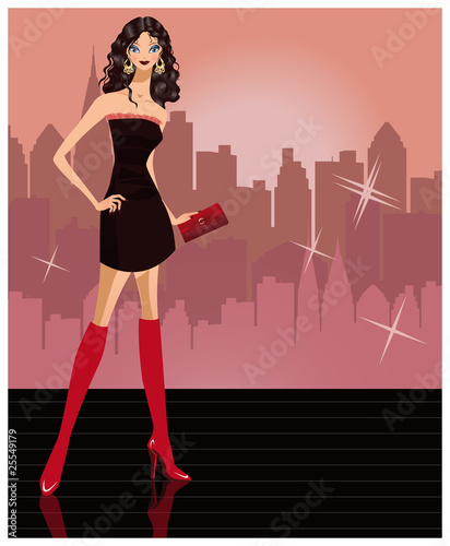 Sexy fashion girl in city. vector