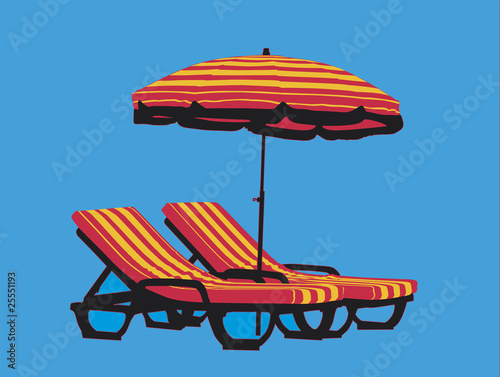 Chaises longues et parasol