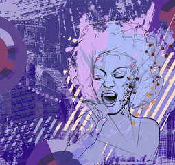 Handdoek met foto Muziekband jazz singer on grunge background  © Isaxar