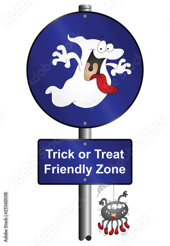 Halloween trick or treat friendly zone sign