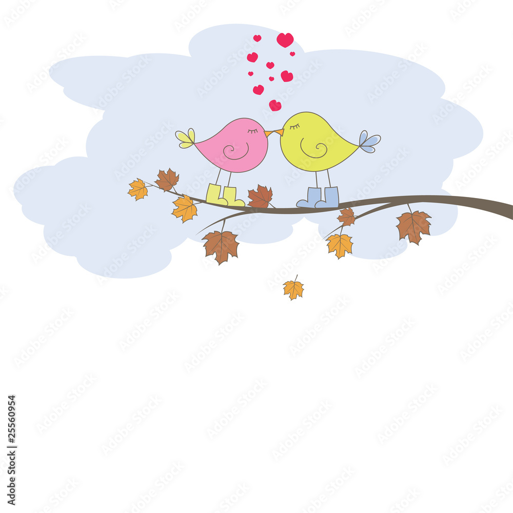 Romantic card with birds. Vector illustration