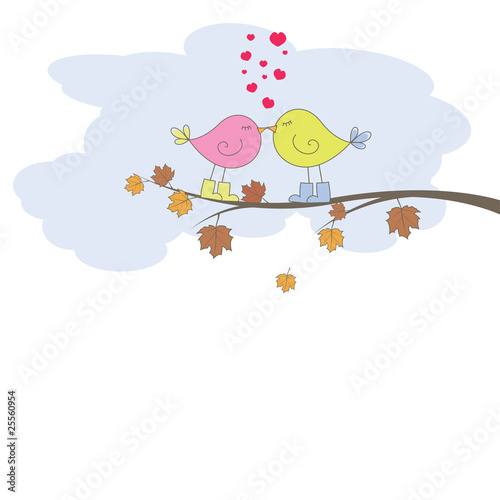 Romantic card with birds. Vector illustration