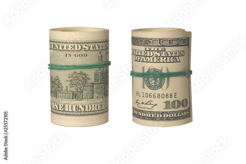 Two american dollars twists isolated on white