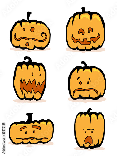 Six comic jack-o-lanterns