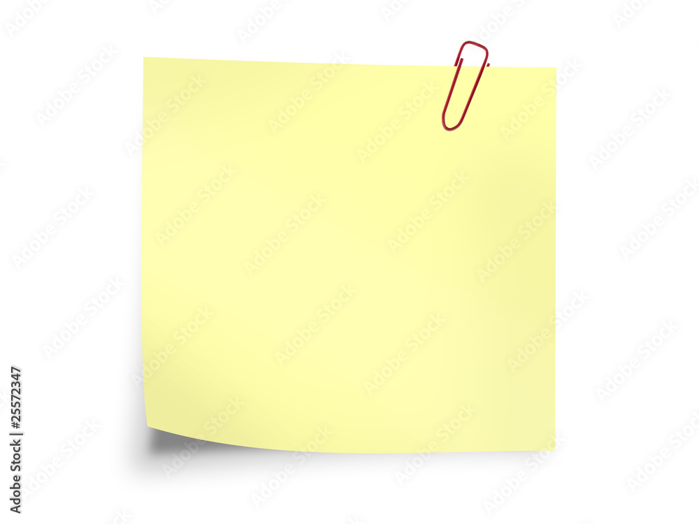 Yellow sticky post it note with paperclip Yellow sticky post it note with paperclip