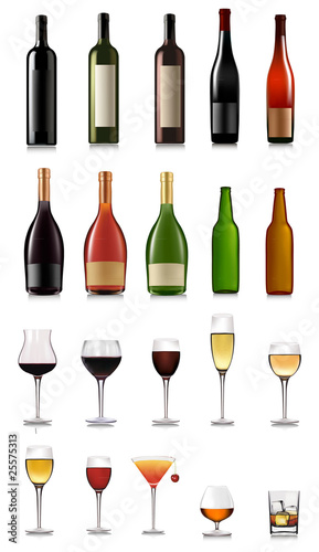 Set of different drinks and cocktails. Vector illustration.
