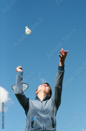 girl playing badminton- front view