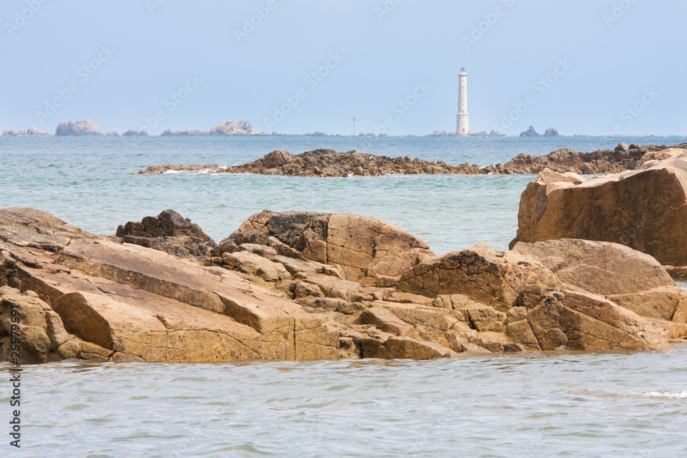 Coast of Brittany with lighthouse in France