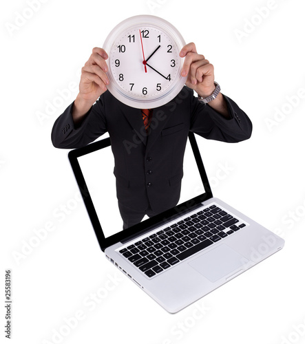 Man holds clock in laptop photo