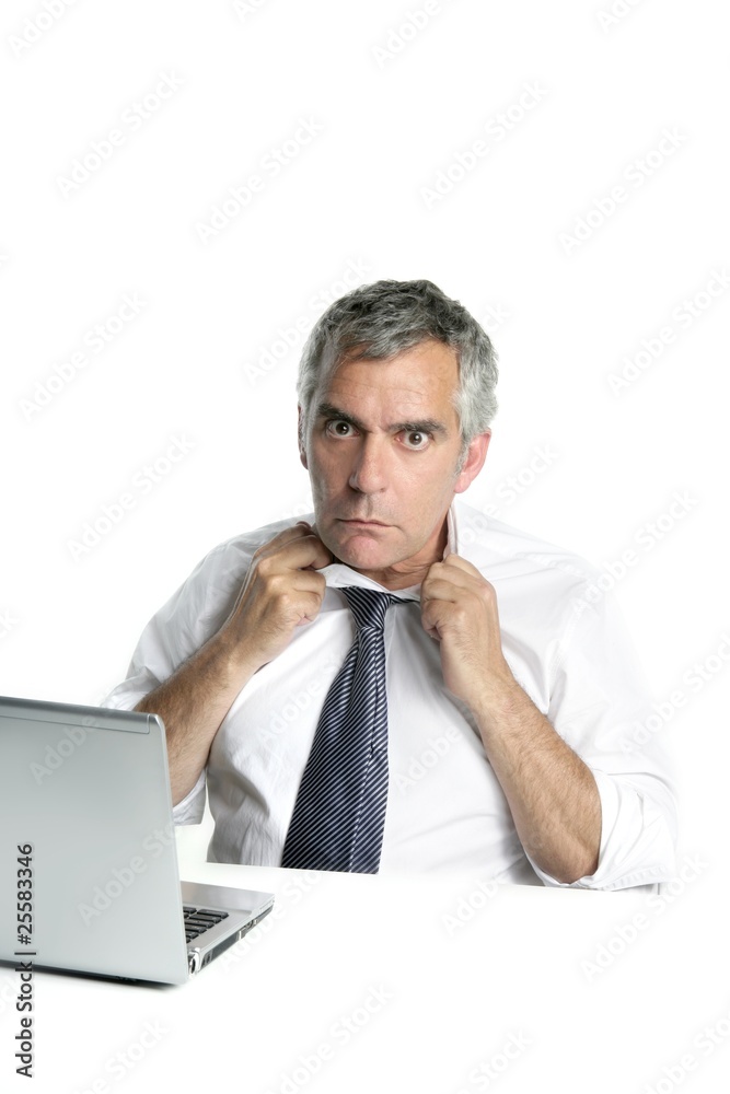 senior businessman stressed gesture open neck tie senior businessman stressed gesture open neck tie