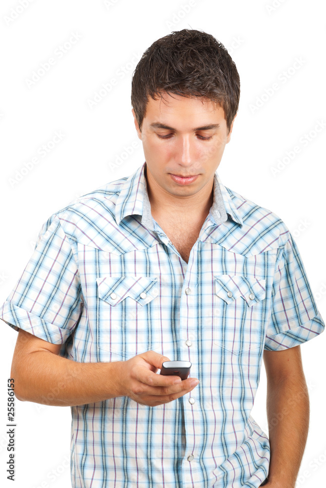 Man sending messages on phone mobile Man sending messages on phone mobile