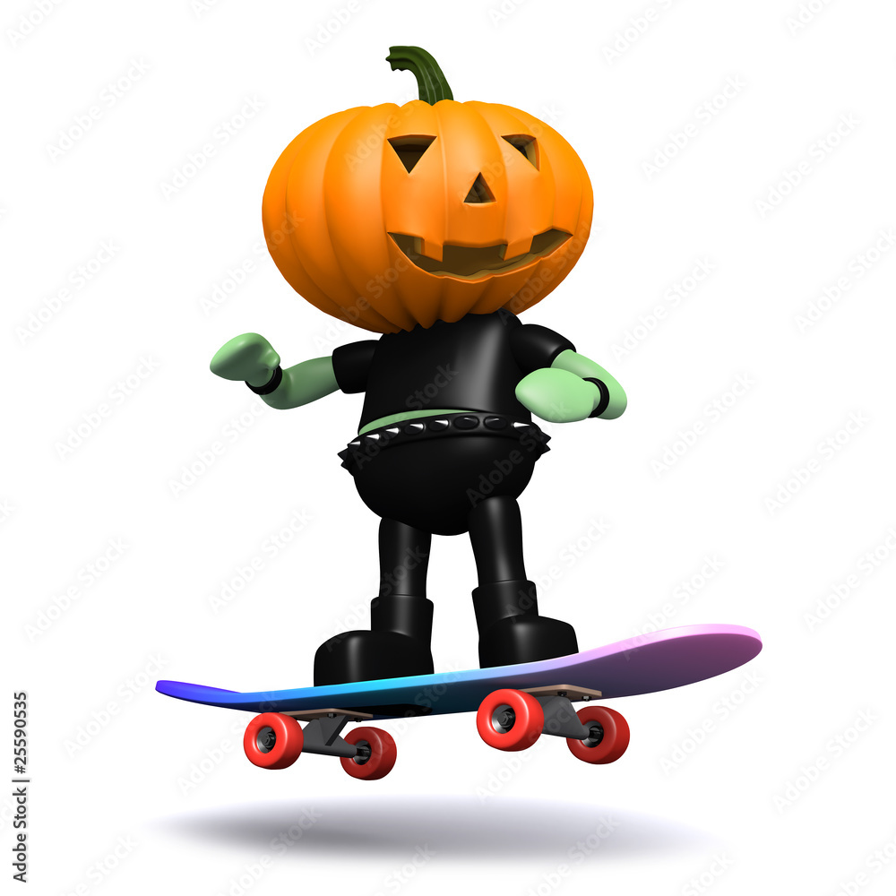 Fototapeta premium Pumpkin rides his skateboard