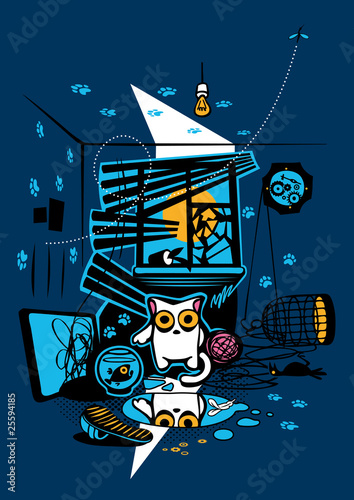 Bandit Cat. Vandal, murderer and perjurer. Vector Illustration.