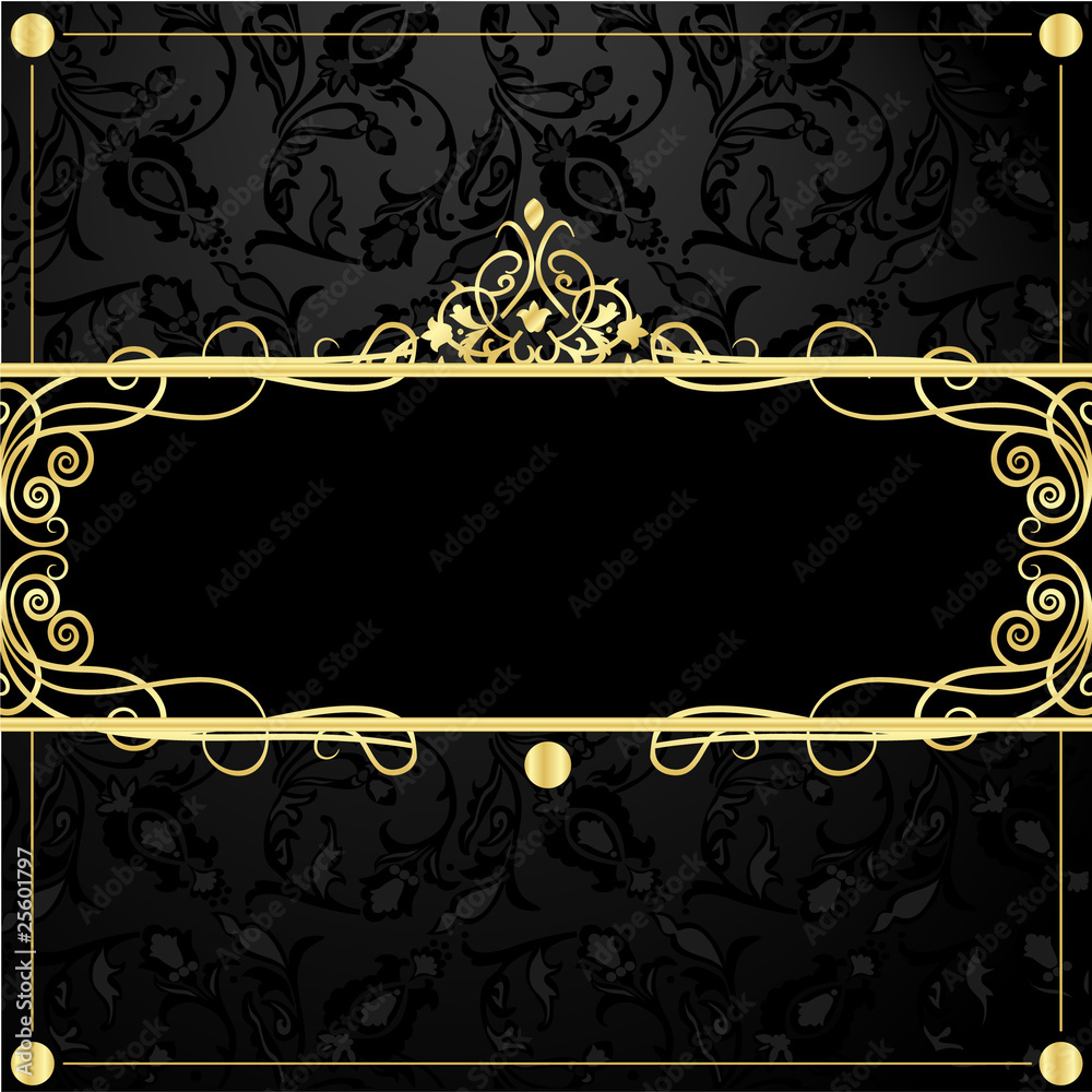 Retro textile background with gold frame in vintage style