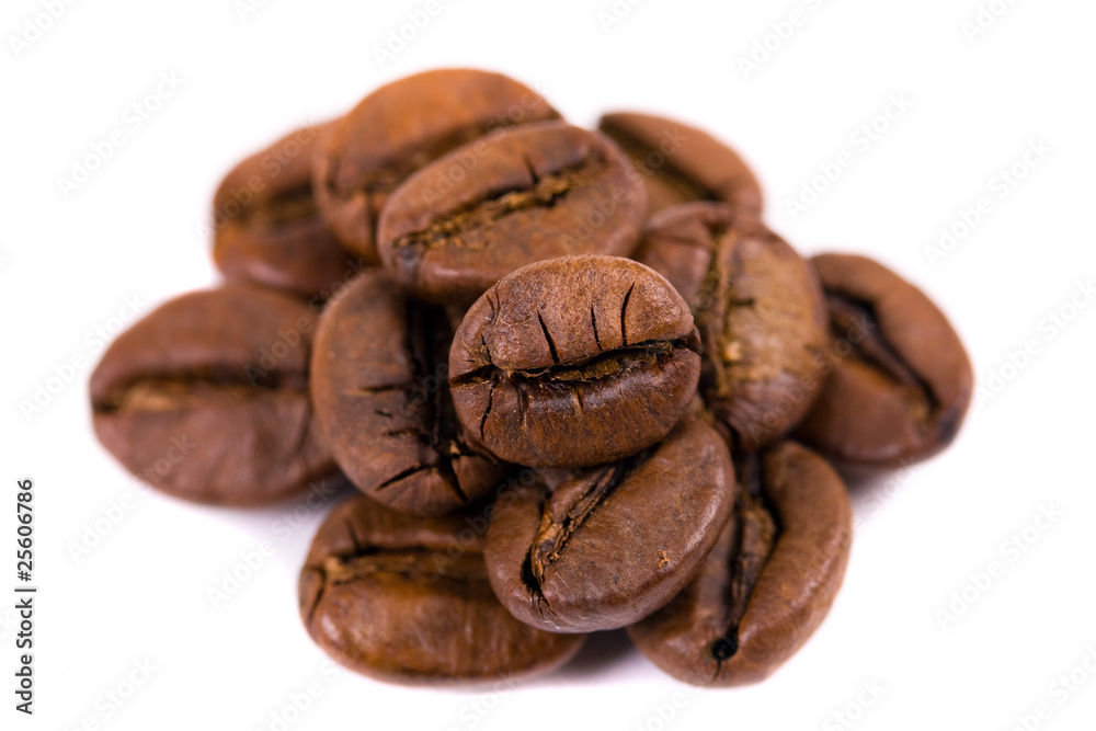 macro shot of coffe bens, isolated on white macro shot of coffe bens, isolated on white