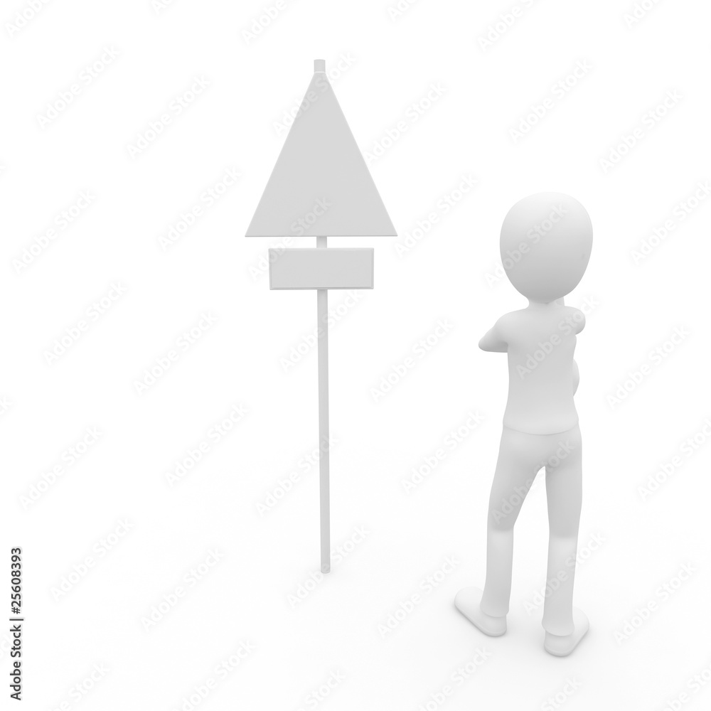 3d man near road sign 3d man near road sign