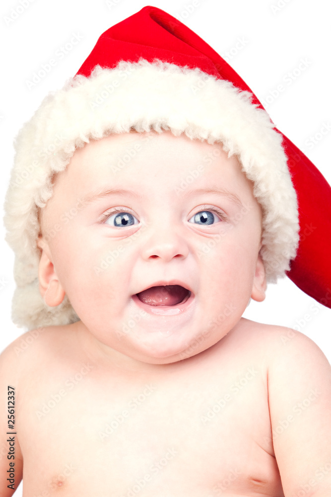 Beautiful babe with blue eyes and Christmas hat Beautiful babe with blue eyes and Christmas hat