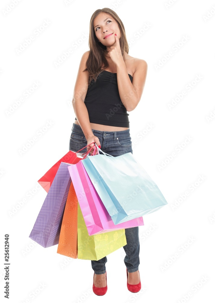 Shopping woman thinking