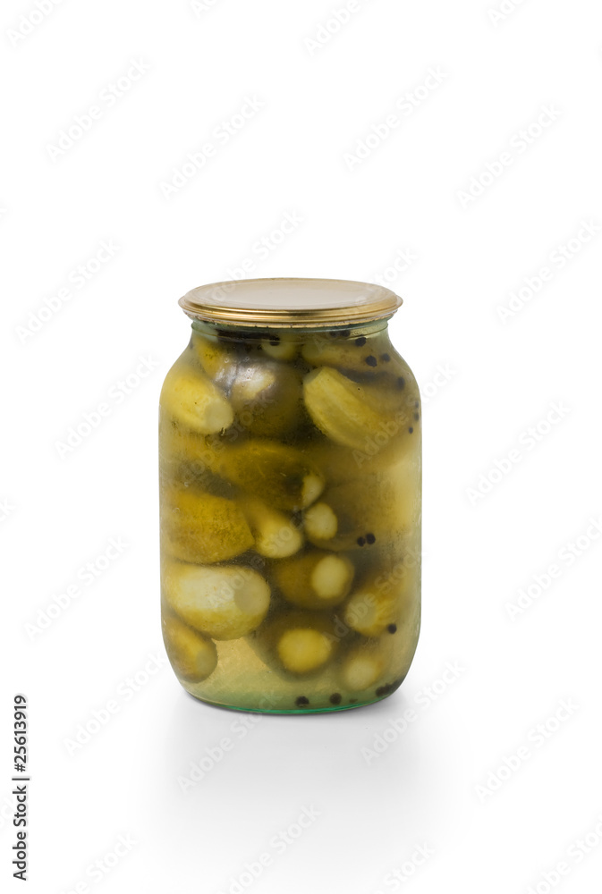 Pickled cucumber in glass jar. Clipping Path. Pickled cucumber in glass jar. Clipping Path.