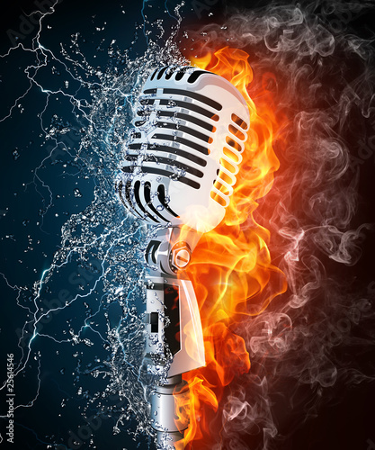 Microphone on Fire and Water Stock Illustration | Adobe Stock
