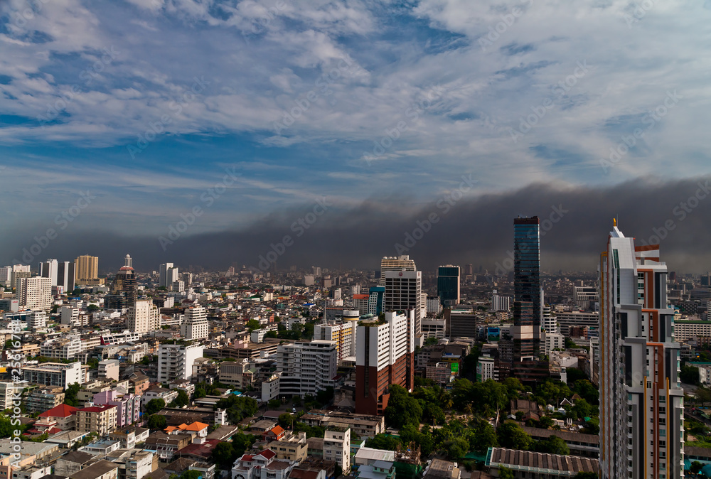 Fototapeta premium Pejzaż pokryty czarnym dymem.