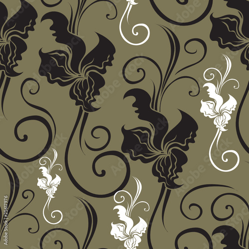 Seamless vintage grunge floral pattern with orchid