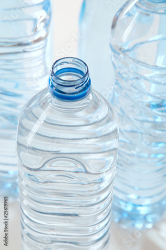 Closeup of plastic bottles of water