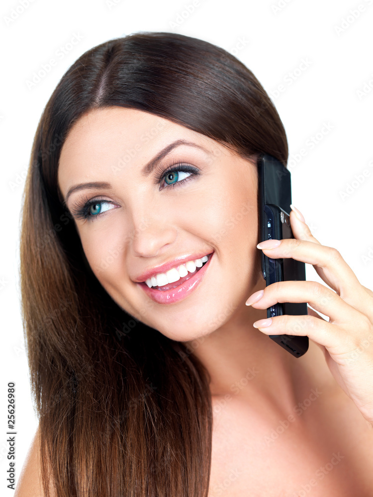 Portrait of beautiful woman, she talking cell phone Portrait of beautiful woman, she talking cell phone