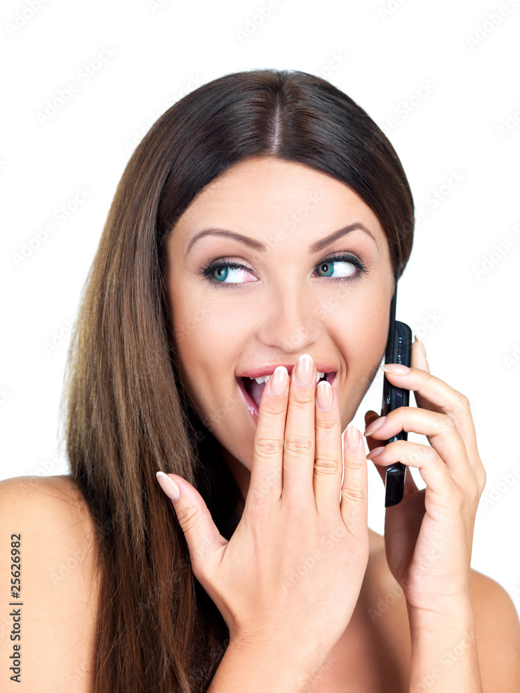 Fototapeta premium Portrait of beautiful woman, she talking cell phone
