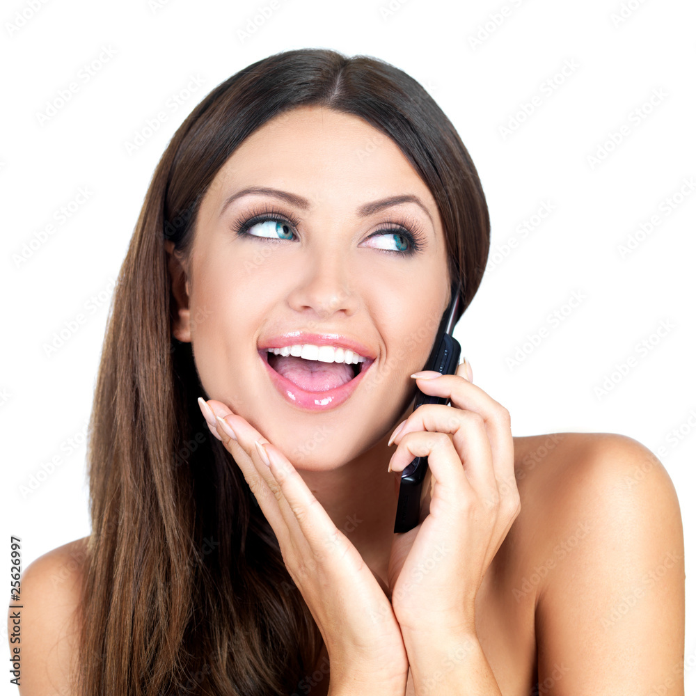 Portrait of beautiful woman, she talking cell phone Portrait of beautiful woman, she talking cell phone
