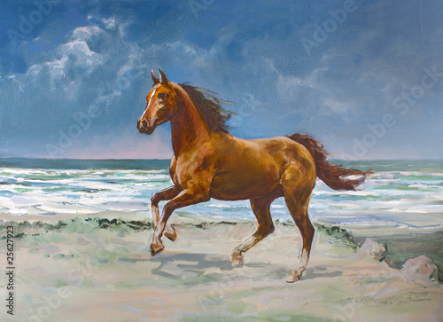 Chestnut horse, painting