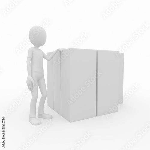 3d man with blank product boxes