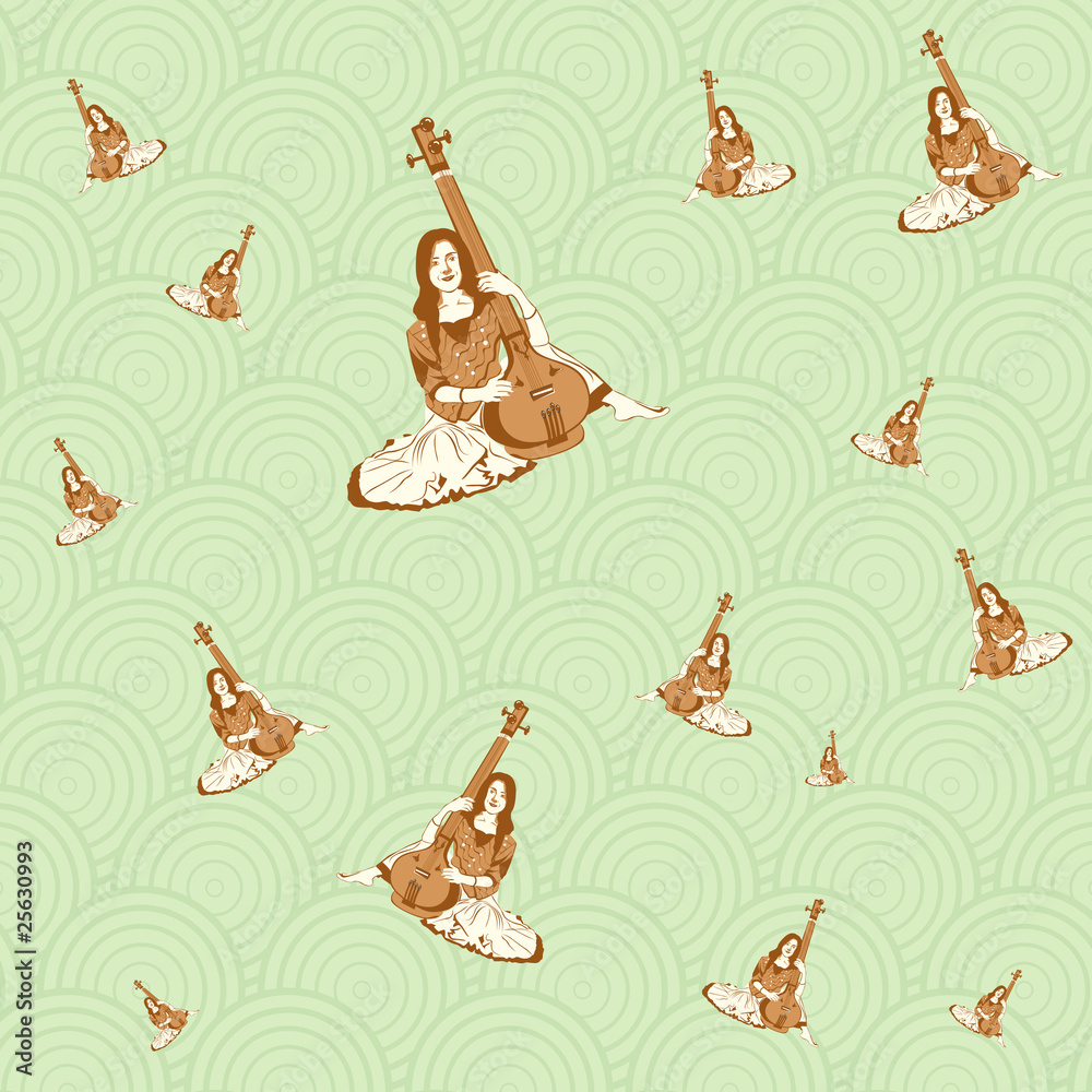 pattern background of woman performing with sitar instrument pattern background of woman performing with sitar instrument
