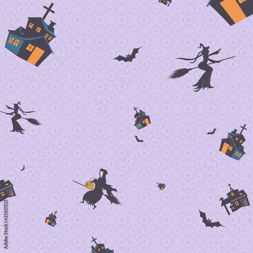 pattern background of flying witch and castle