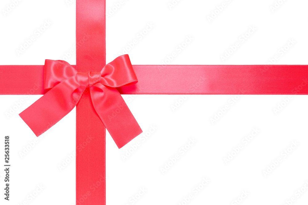fluorescent red cross ribbon with bow, isolated fluorescent red cross ribbon with bow, isolated
