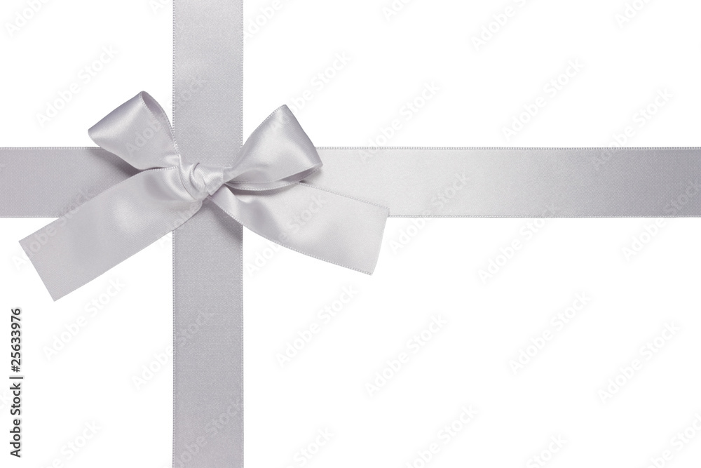 silver colore cross ribbon with bow, isolated silver colore cross ribbon with bow, isolated
