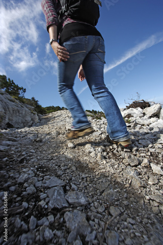 Female hiker motion blur