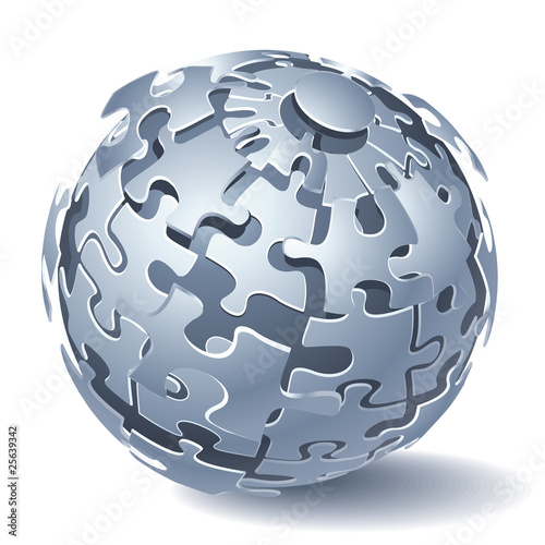 Jigsaw puzzle sphere. Dynamic Explosion. Vector illustration photo