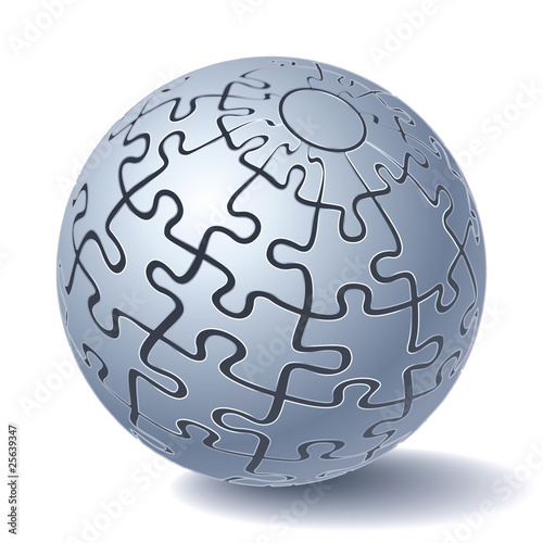 Jigsaw puzzle sphere. All Parts Together. Vector illustration