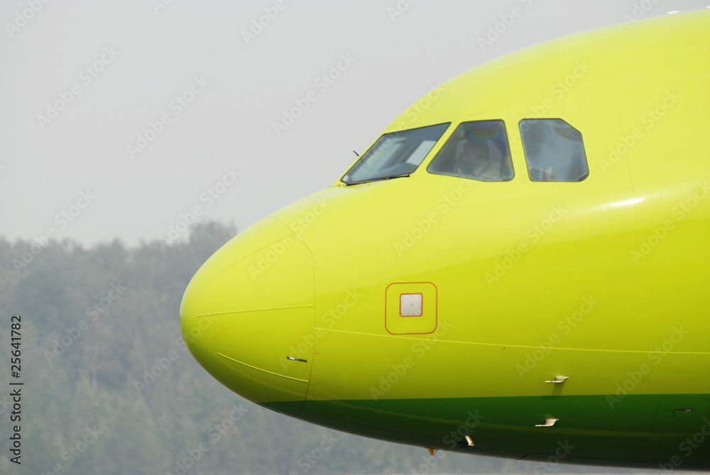 Cabin of the green passenger plane