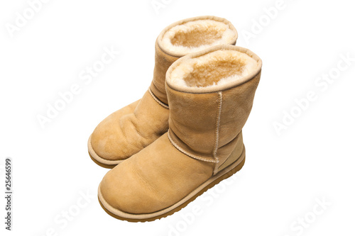 Womens Sheepskin boots isolated on white